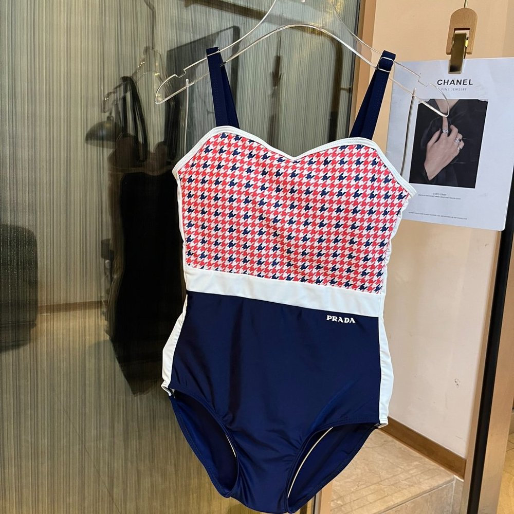 Color blocking design of Prada's new one piece swimsuit